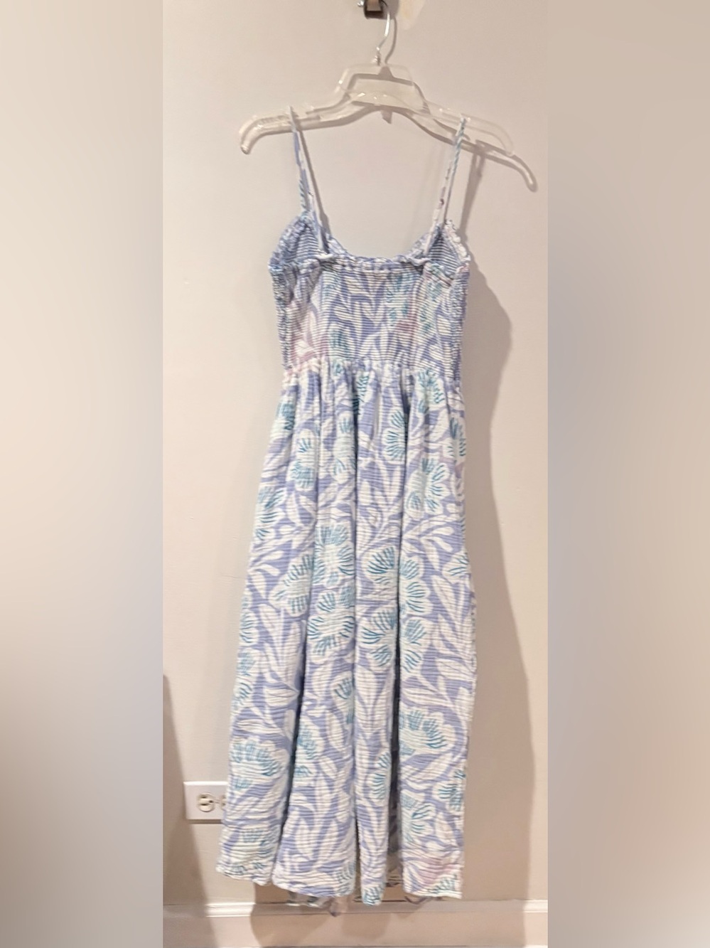 Free People Sweet Nothings  Flowy Blue Floral Smocked Midi Dress SZ L - Picture 3 of 16